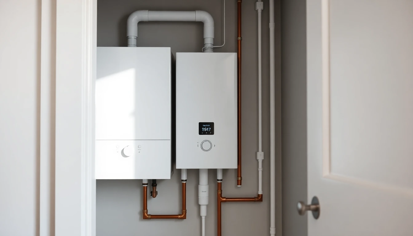 HR-cv-ketel aan de muur met koperen leidingen — een geleasede ketel
