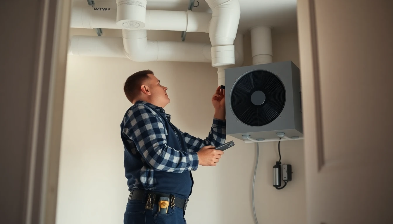 Monteur vervangt WTW-unit in Nederlandse bijkeuken met witte ventilatiekanalen